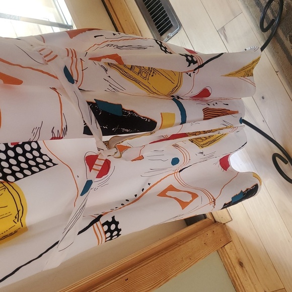 Spanner Colorful Abstract Print Antigua White Sz. L Dress with Belt NWT - Picture 4 of 16